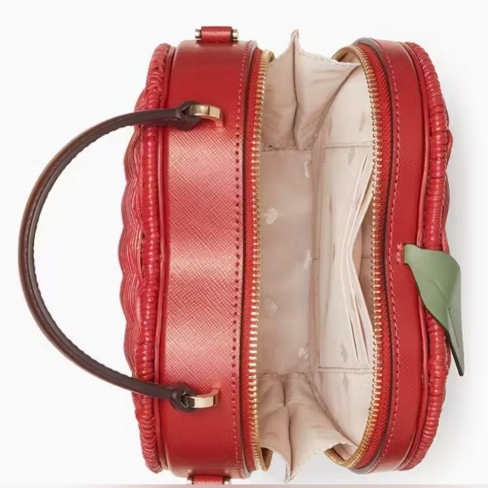 🍎🔹️Kate Spade Honeycrisp Red Apple Wicker Basket Crossbody Handbag Novelty - Picture 6 of 8